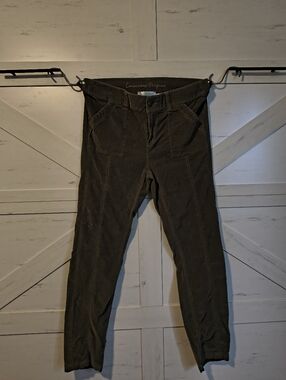 Green corduroy pants. Conscious Origins. Organic Cotton.